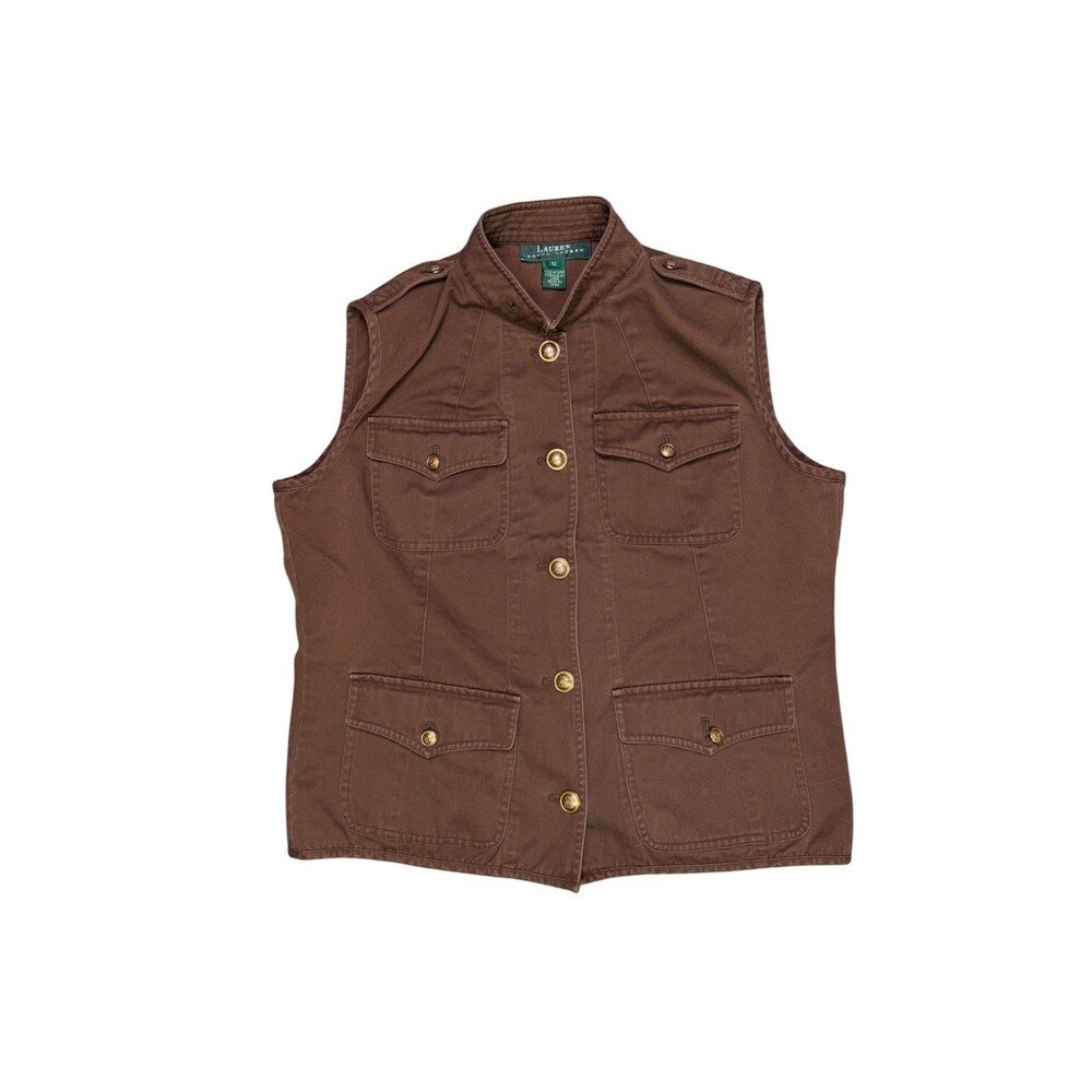 Lauren Ralph Lauren Safari Utility Cotton Vest Brown Military Women's Size 12